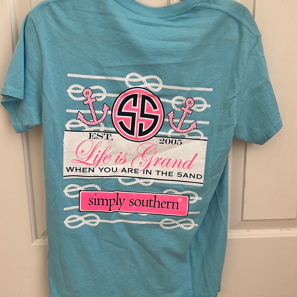 Light Blue Small SimplySouthern T-Shirt “Life Is Grand When You Are In The Sand”
